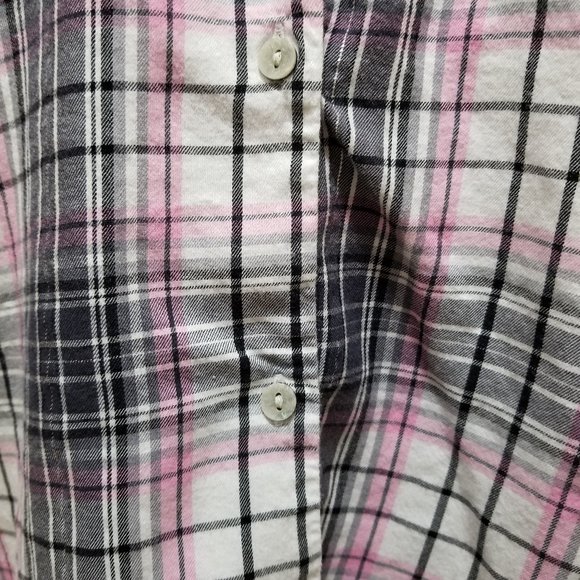Victoria's Secret pj top Medium plaid button up flannel pajama metallic weave - Picture 11 of 13